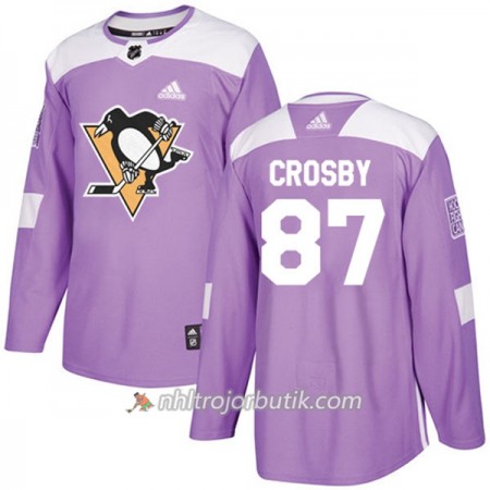 Män Ishockey Pittsburgh Penguins Tröja Sidney Crosby 87 Adidas 2017-2018 Lila Fights Cancer Practice Authentic